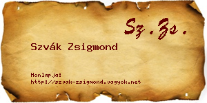 Szvák Zsigmond névjegykártya